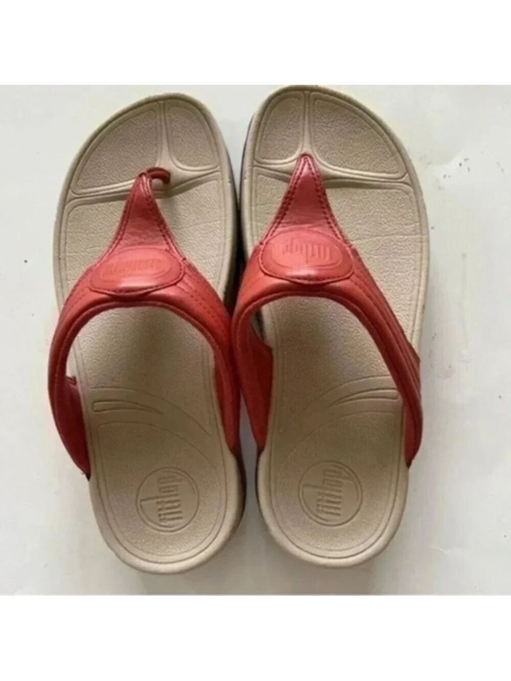 FITFLOP Walkstar 3 Womens US 7 Leather Toepost Sandals Mineral Red STYLE…